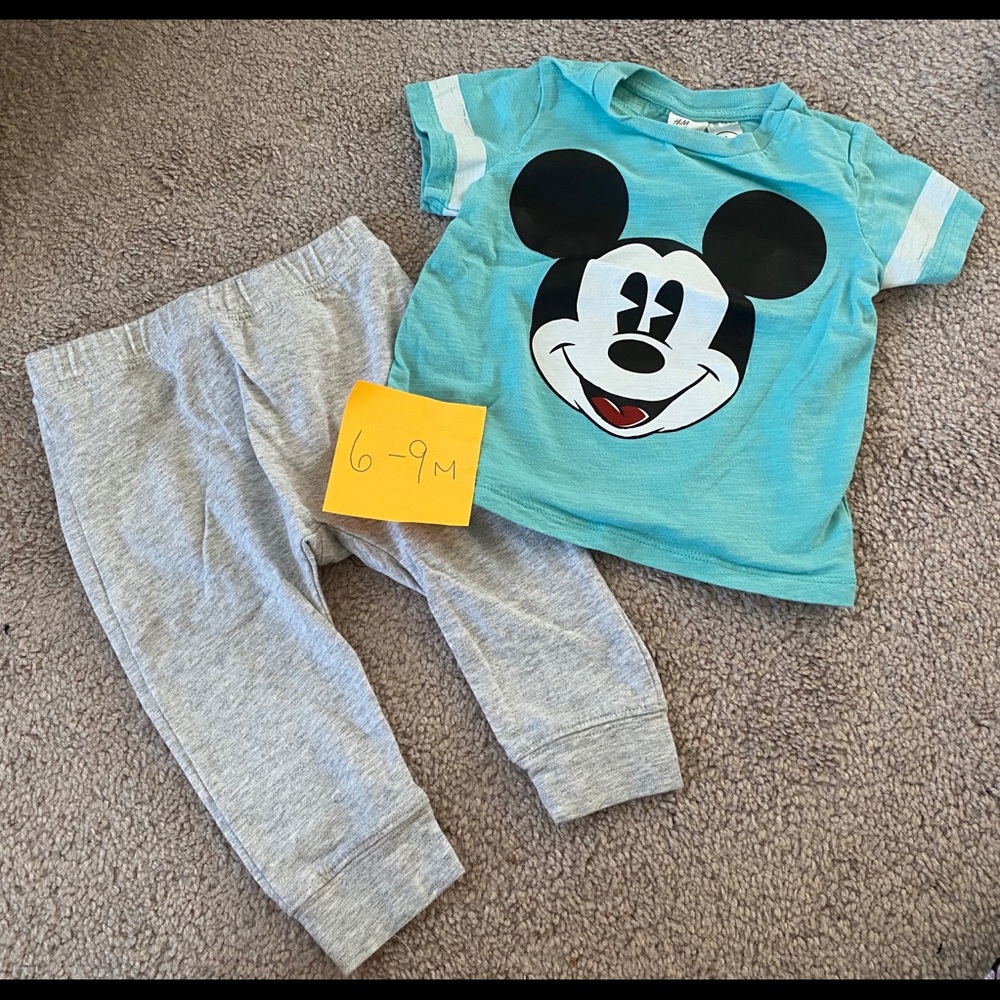 H&M Disney Mickey Mouse Baby Tee Shirt & Pants Set